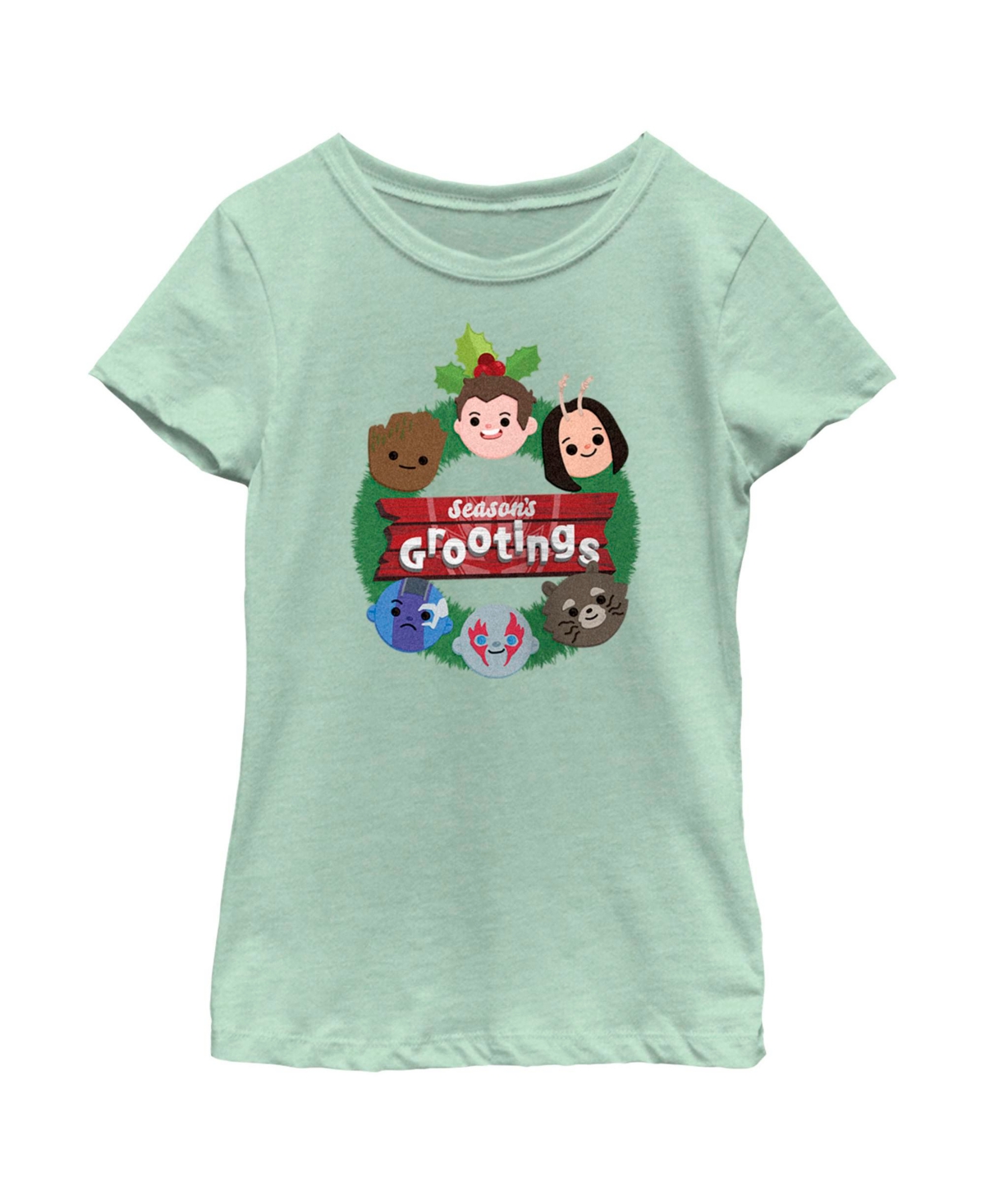 Marvel Girl's Guardians Of The Galaxy Holiday Special Season's Grootings Cute Characters Child T-shirt In Mint
