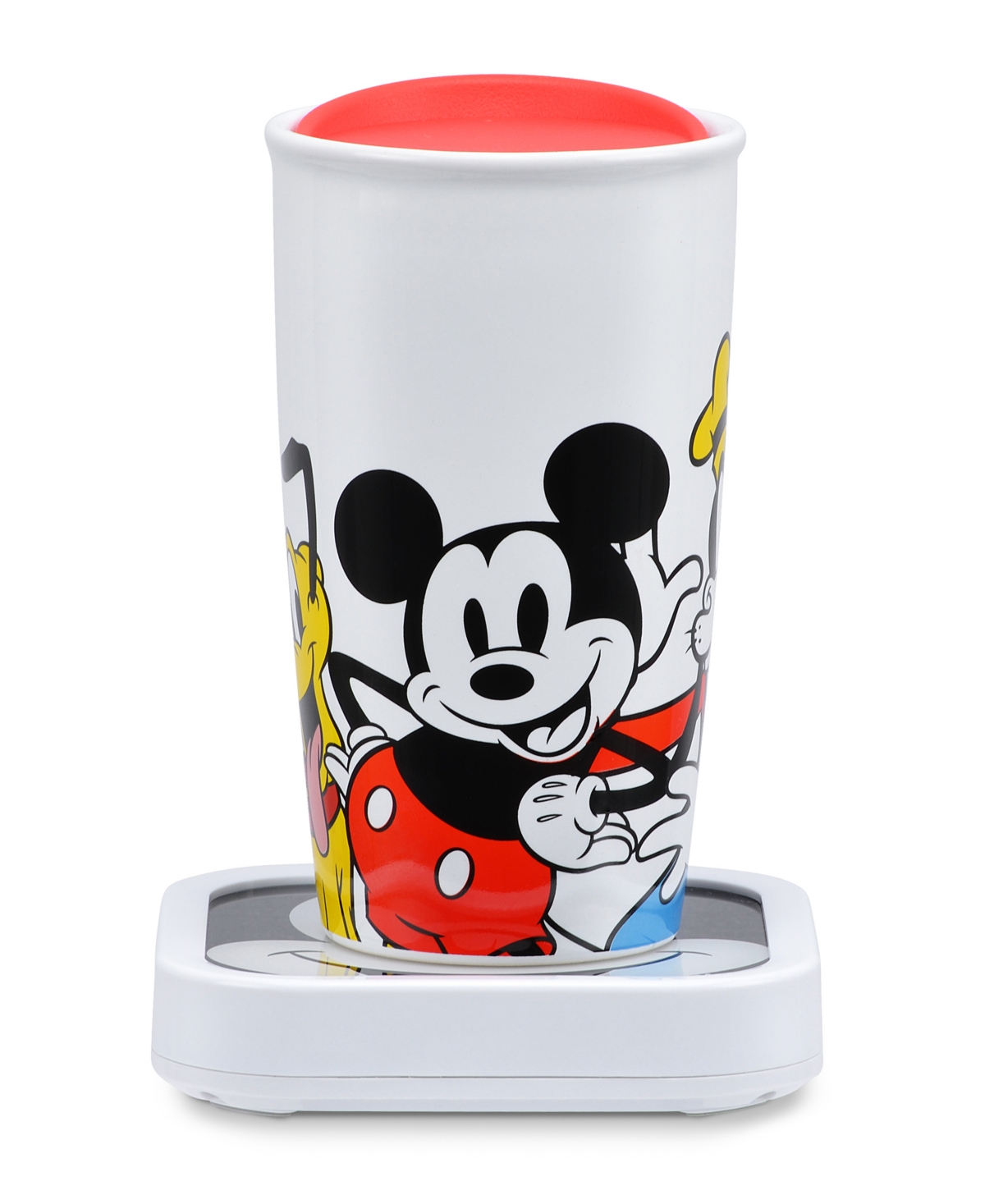 Disney Mickey And Friends Glass Top Mug Warmer With Travel Mug In White