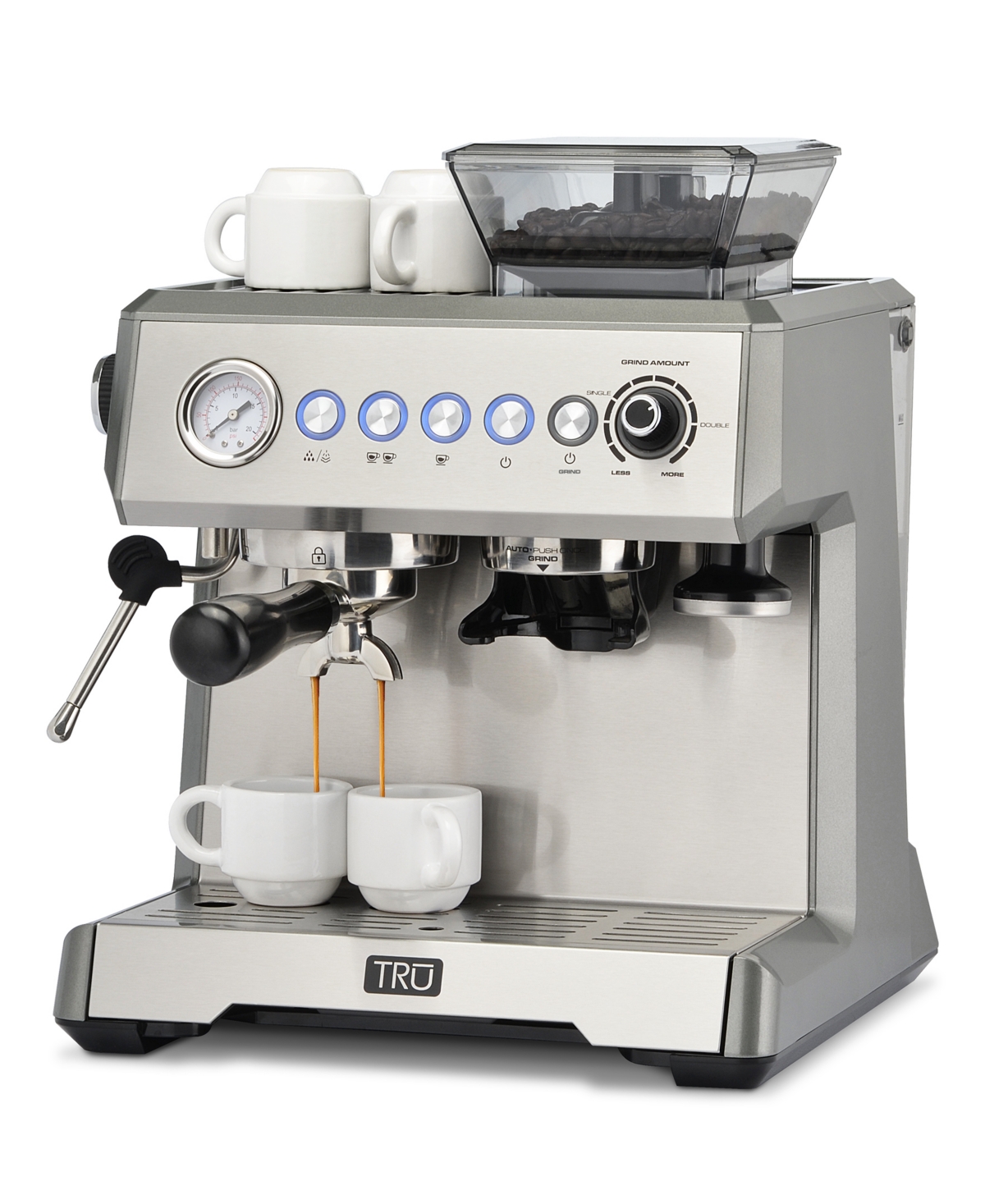 Tru 15-bar Semi-automatic All-in-one Espresso Maker With Grinder And Frother In Silver