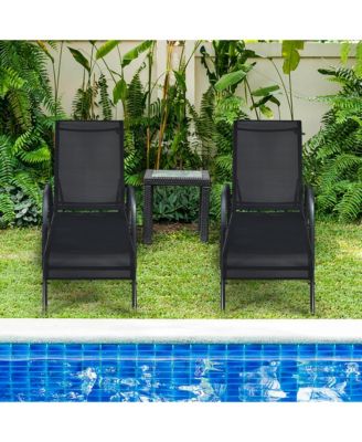 2PCS Outdoor Patio Lounge Chair Chaise Fabric Adjustable Reclining