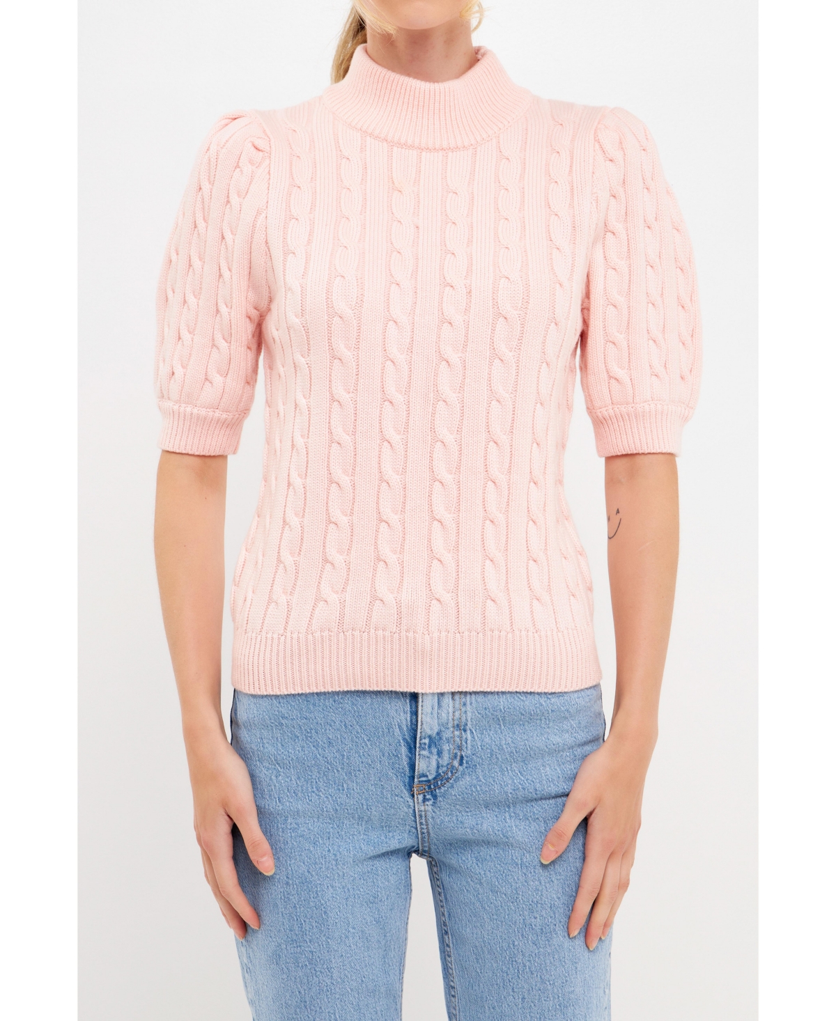 ENGLISH FACTORY WOMEN'S CABLE KNIT PUFF SLEEVE TOP