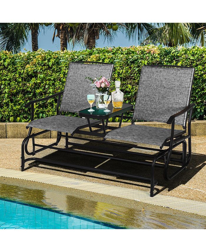 Costway 2 Person Patio Double Glider Loveseat Rocking with Center Table