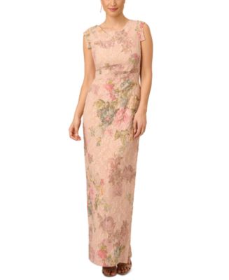 Adrianna Papell Women s Floral Print Metallic Matelasse Gown