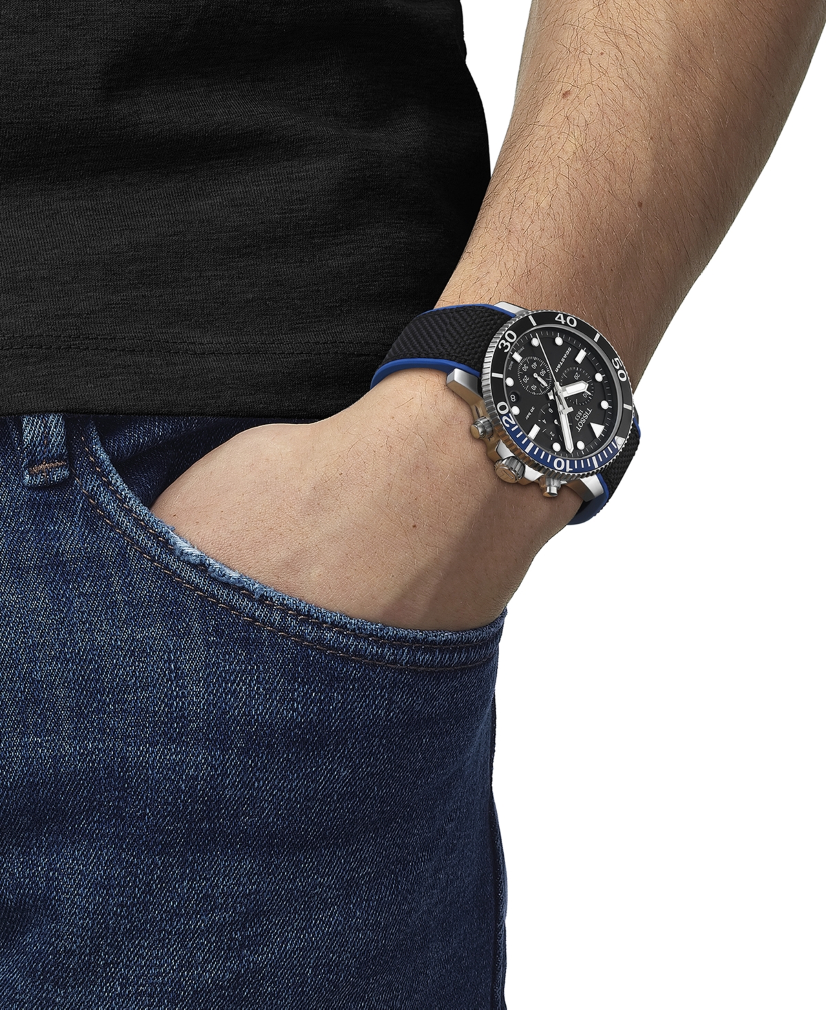 Shop Tissot Men's Swiss Chronograph Seastar 1000 Black Textile Strap Watch 46mm In No Color