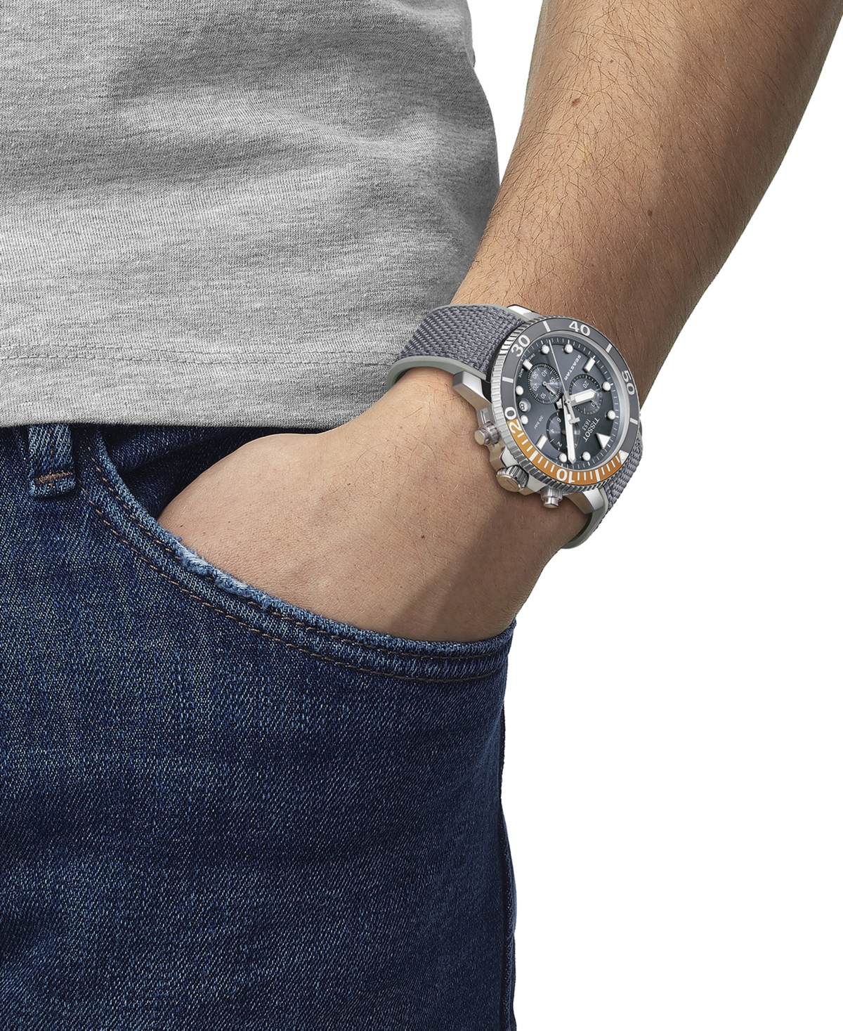 Shop Tissot Men's Swiss Chronograph Seastar 1000 Gray Textile Strap Watch 46mm In No Color