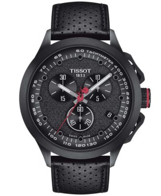 Tissot - Men's Swiss Chronograph T-Race Cycling Giro d'Italia Black Leather Strap Watch 45mm