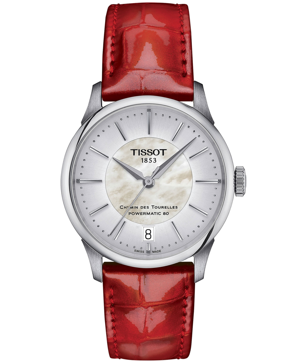 Tissot Women's Swiss Automatic Chemin Des Tourelles Powermatic 80 Red Leather Strap Watch 34mm In No Colour