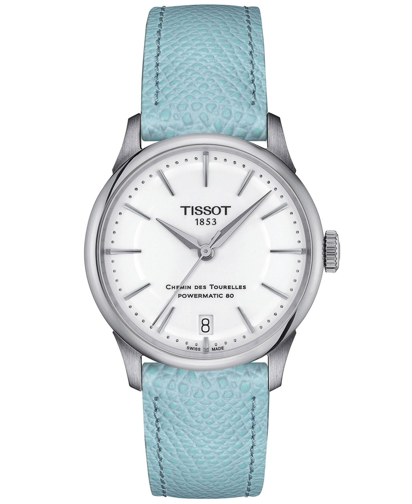 Женские часы Tissot Swiss Automatic Chemin des Tourelles Powermatic 80 Blue Leather Strap Watch 34mm — фото 1