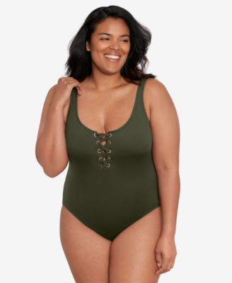 Lauren Ralph Lauren Plus Size Lace Up One Piece Swimsuit Macy s