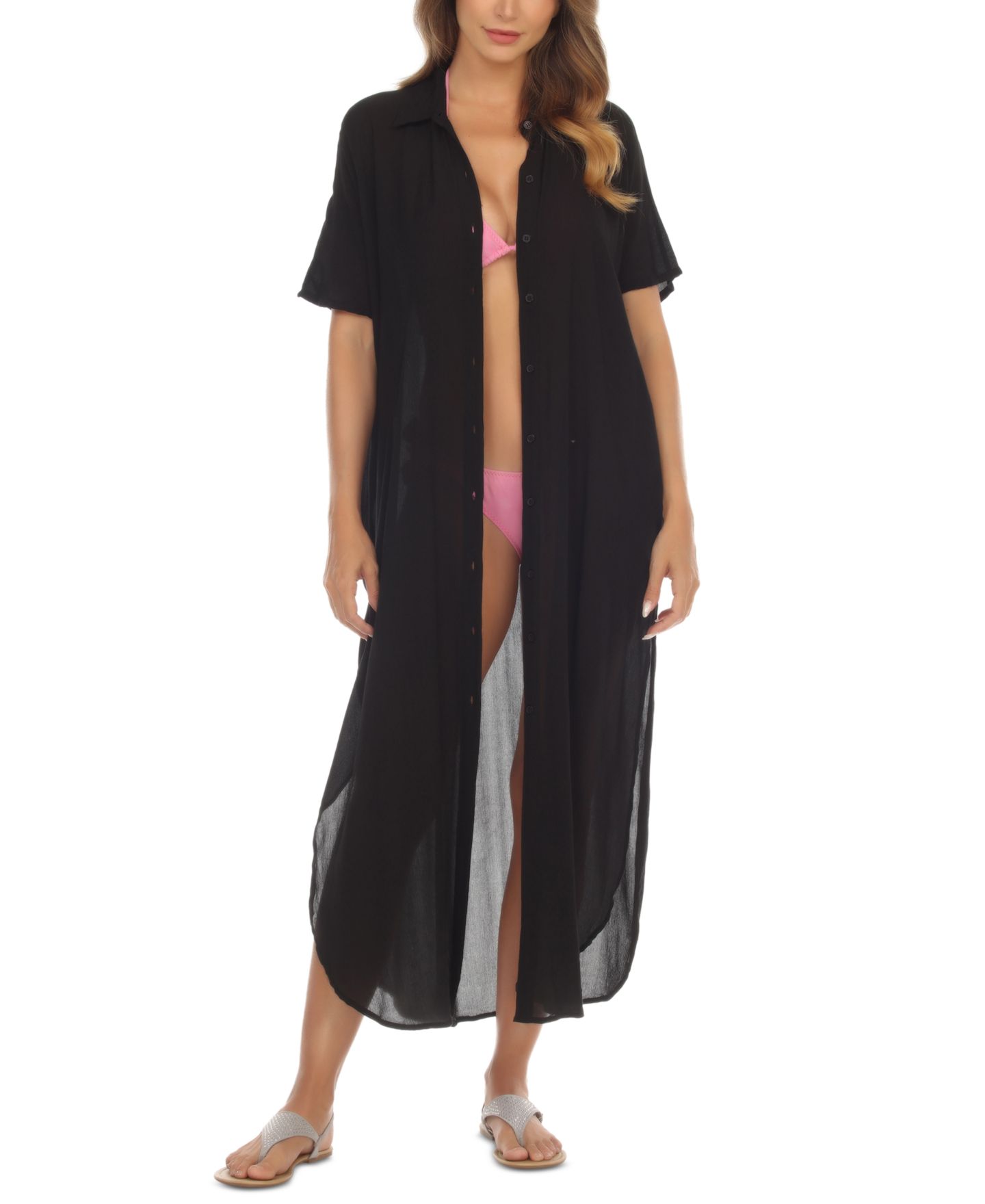 Женское платье Raviya Button-Down Maxi Dress Cover-Up, цвет: Чёрный — фото 2