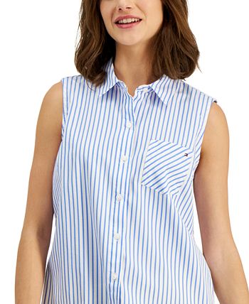 Tommy Hilfiger Women\'s Cotton Striped - Sleeveless Macy\'s Shirt