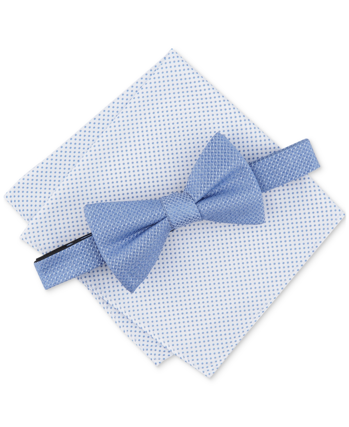Alfani Men's Minetta Solid Bow Tie & Textured Pocket Square Set, Created For Macy's In Blue