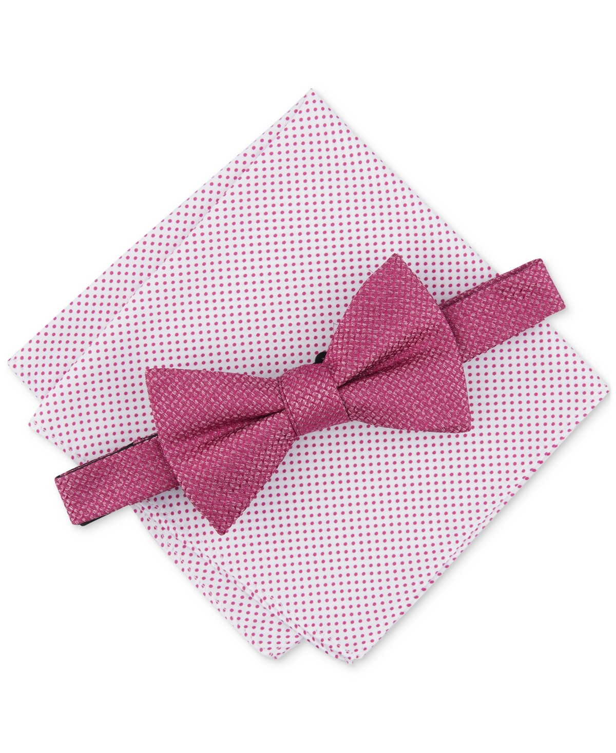 Alfani Men's Minetta Solid Bow Tie & Textured Pocket Square Set, Created For Macy's In Pink