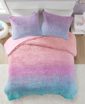 Primrose Ombre Shaggy Faux Fur 3-Piece Comforter Set, Full/Queen