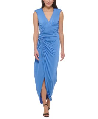 Vince Camuto - Women's V-Neck Ruched Slit-Front Dress