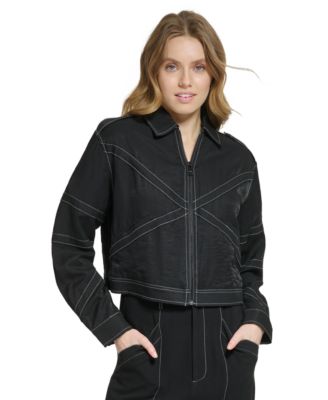 DKNY - Women's Crinkle Topstitched Zip-Front Jacket