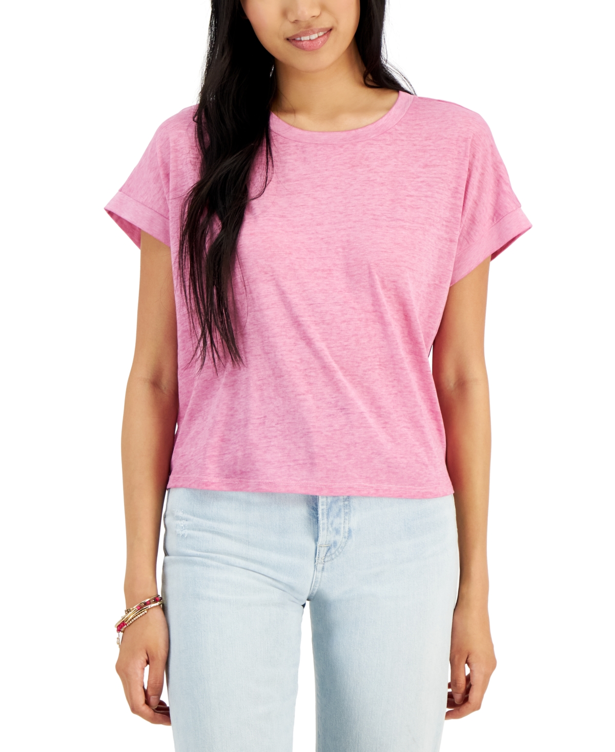 Hippie Rose Juniors' Burnout Short-Sleeve Crop T-Shirt