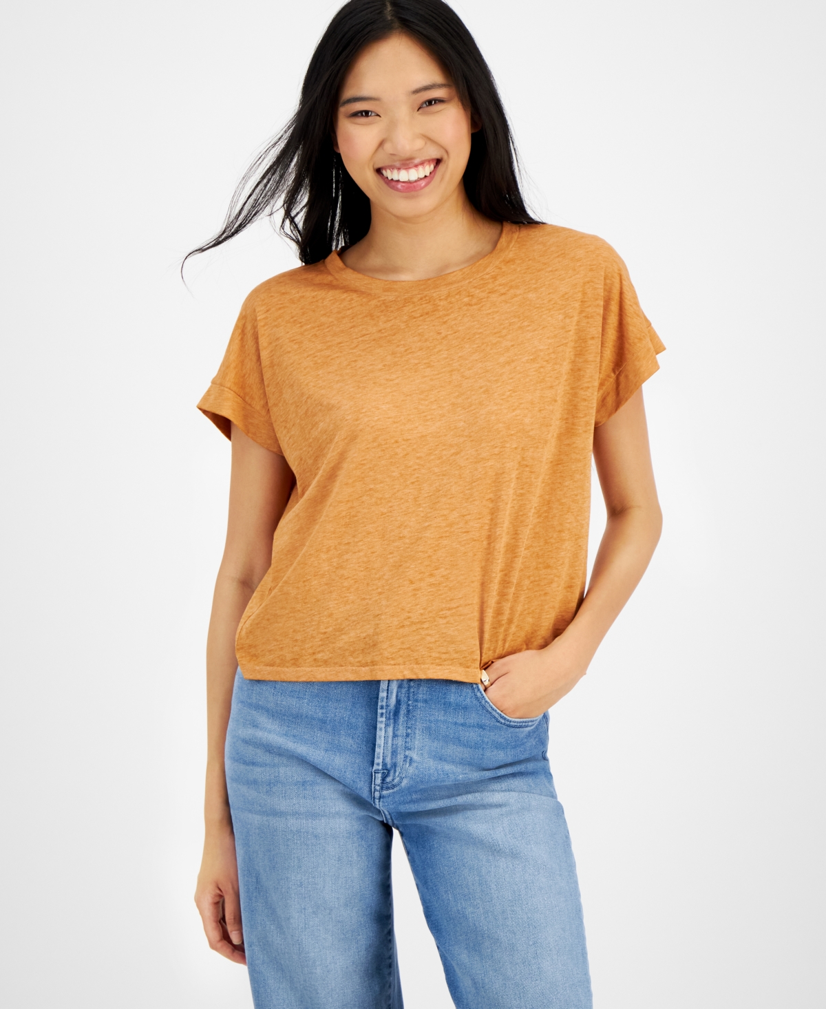 HIPPIE ROSE JUNIORS' BURNOUT SHORT-SLEEVE CROP T-SHIRT 
