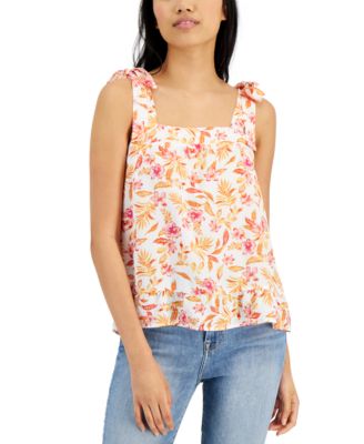 Hippie Rose - Juniors' Square-Neck Tie-Strap Smocked Top
