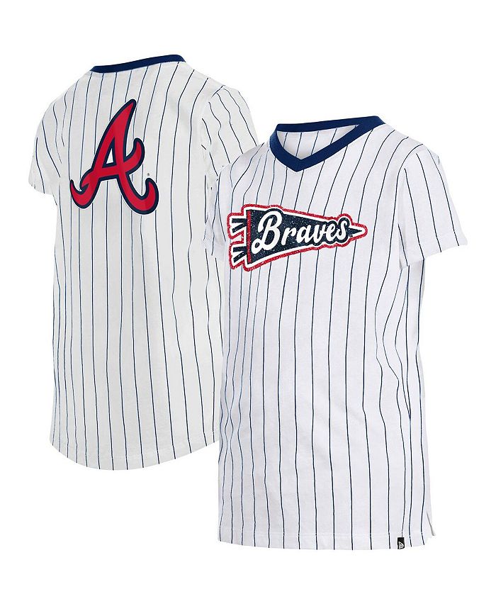 New Era Women's Atlanta Braves Pinstripe V-Neck T-Shirt - Macy's