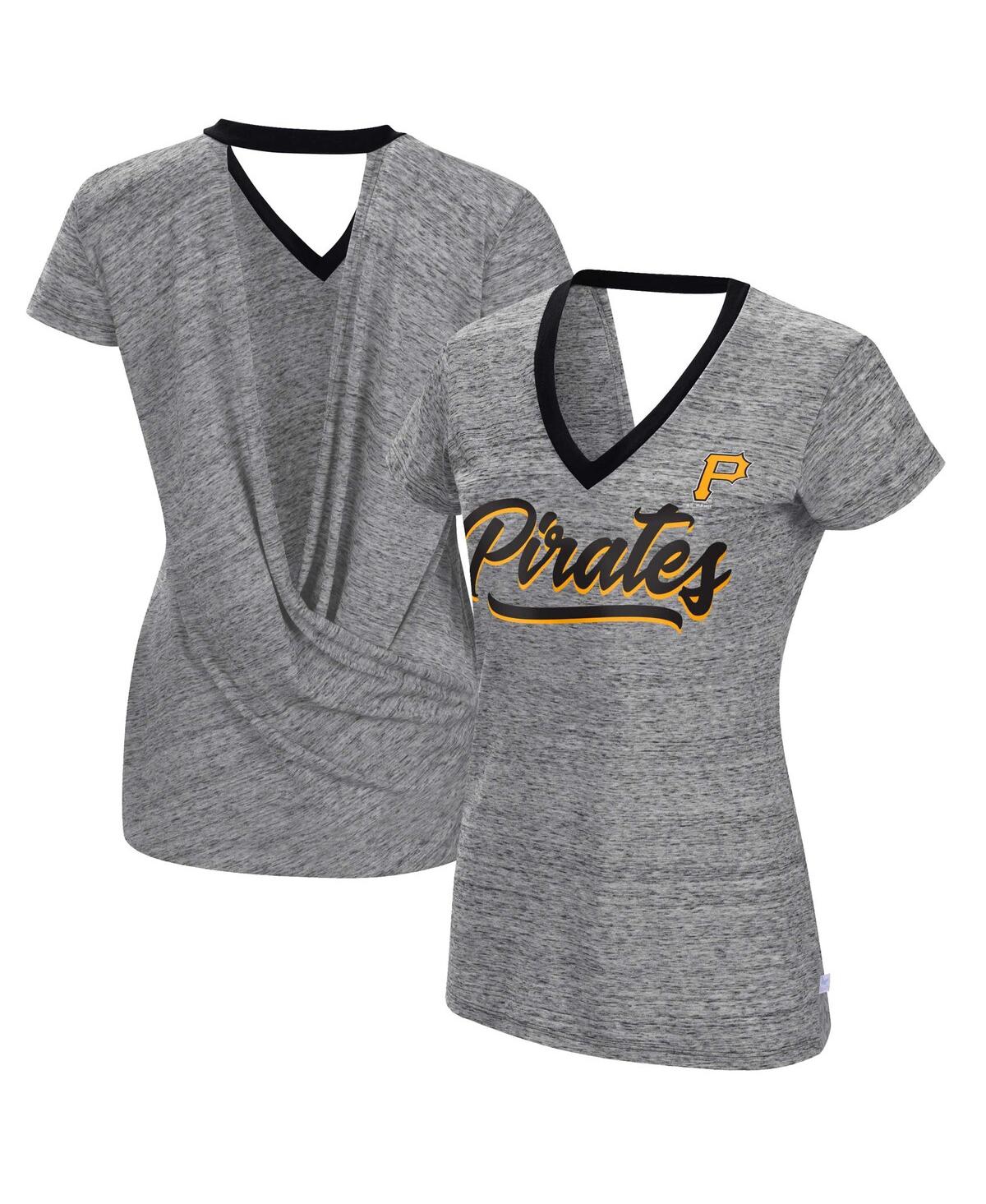Women's Touch Black Pittsburgh Pirates Halftime Back Wrap Top V-Neck T-shirt - Black