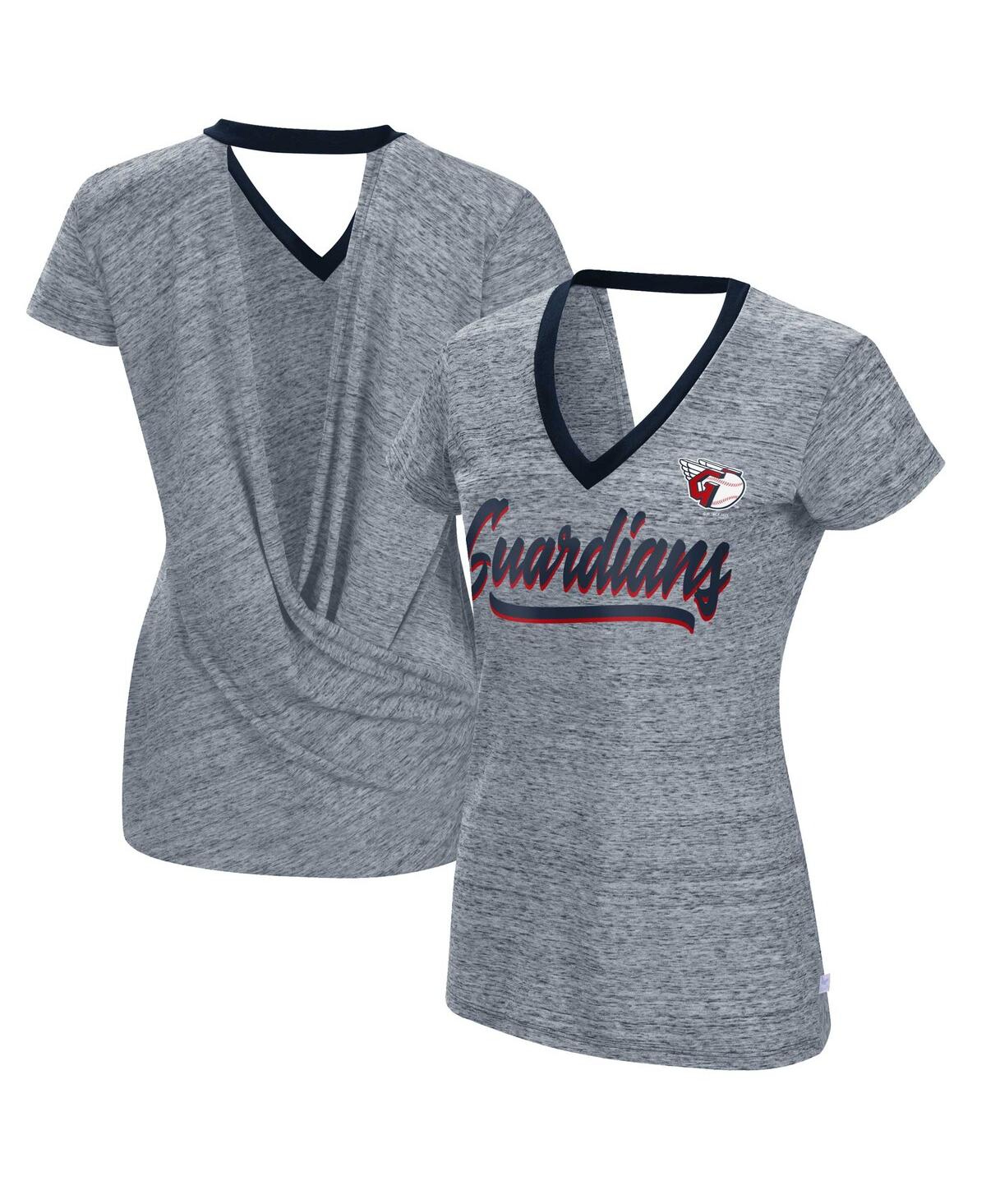 Women's Touch Navy Cleveland Guardians Halftime Back Wrap Top V-Neck T-shirt - Navy