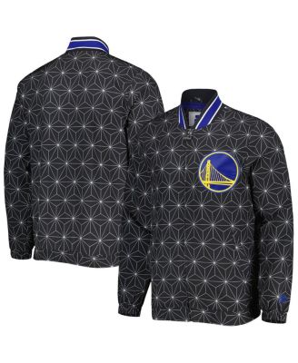 Men's Black Golden State Warriors In-Field Play Fashion Satin Full-Zip Varsity Jacket
