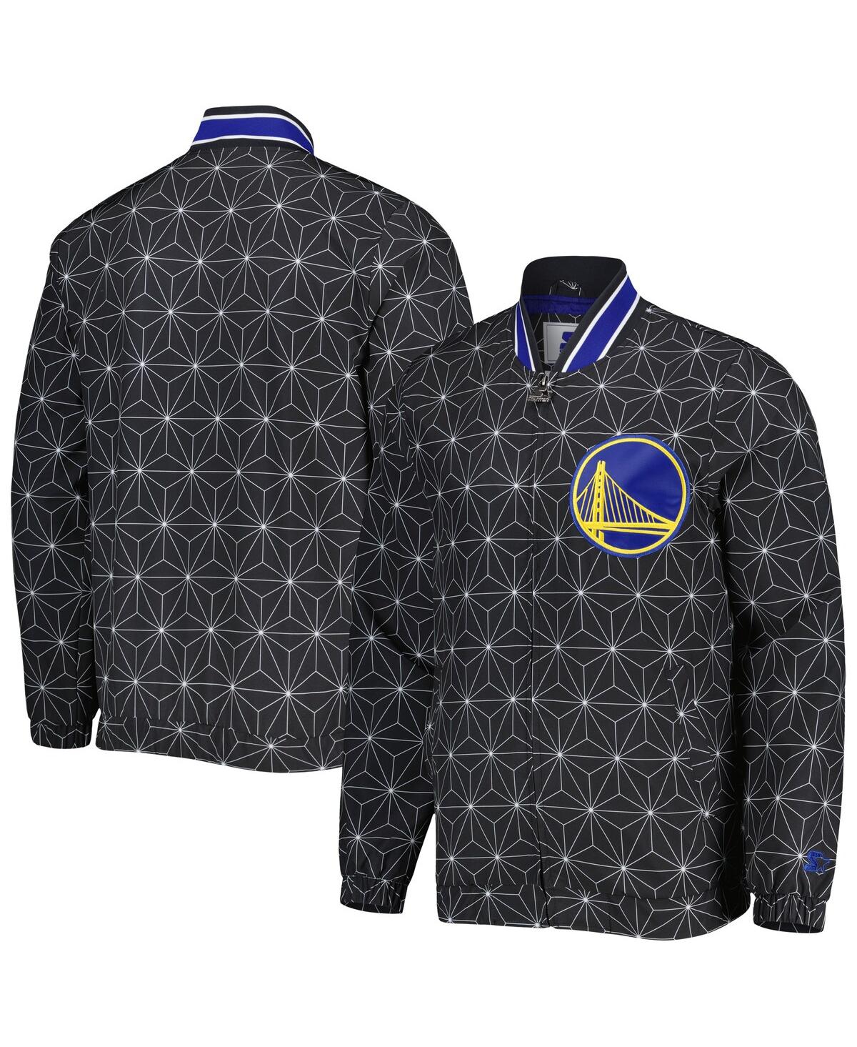 Shop Starter Men's  Black Golden State Warriors In-field Play Fashion Satin Full-zip Varsity Jacket