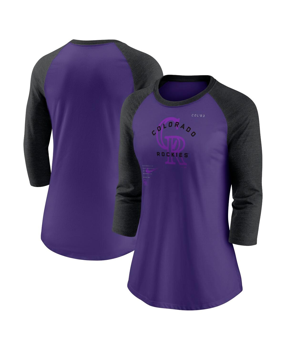 Nike Women's  Purple, Black Colorado Rockies Next Up Tri-blend Raglan 3/4-sleeve T-shirt In Purple,black