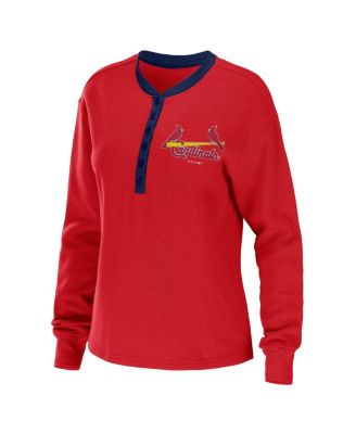 Women's Red St. Louis Cardinals Waffle Henley Long Sleeve T-shirt
