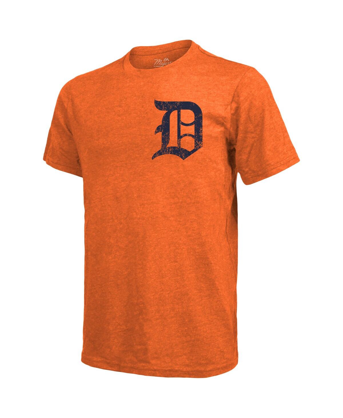 Shop Majestic Men's  Threads Orange Detroit Tigers Throwback Logo Tri-blend T-shirt