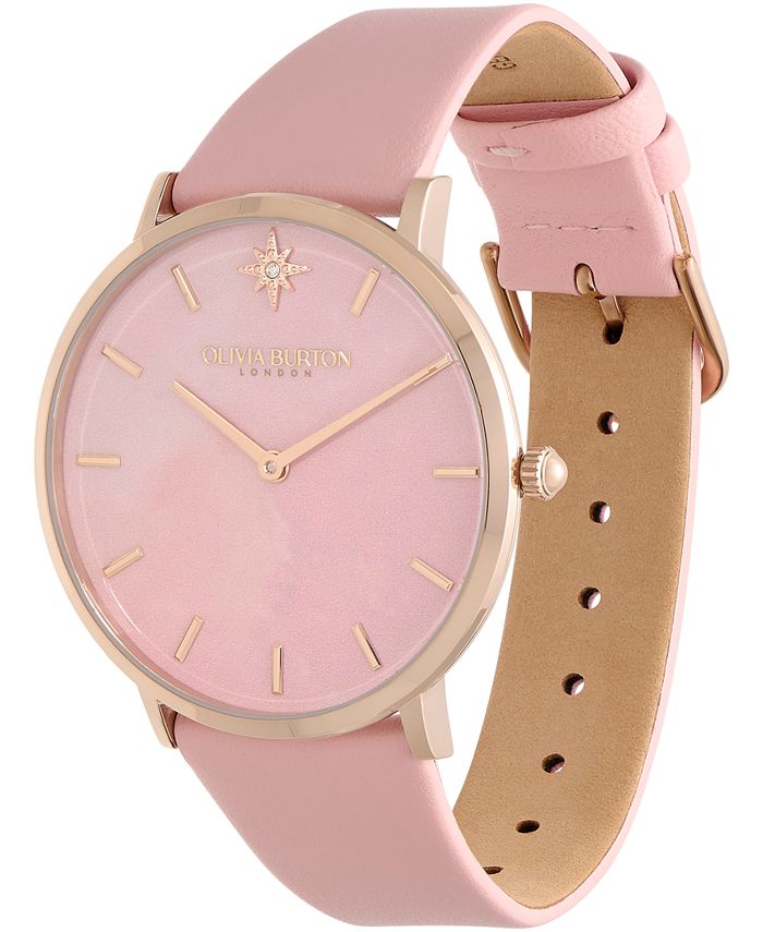 Olivia Burton Women's Celestial Ultra Slim Pink Leather Strap Watch