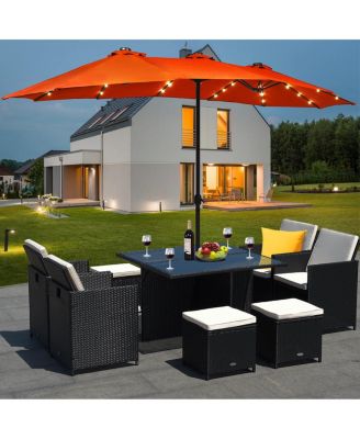 15Ft Patio Double-Sided Solar LED Market Umbrella Crank Base