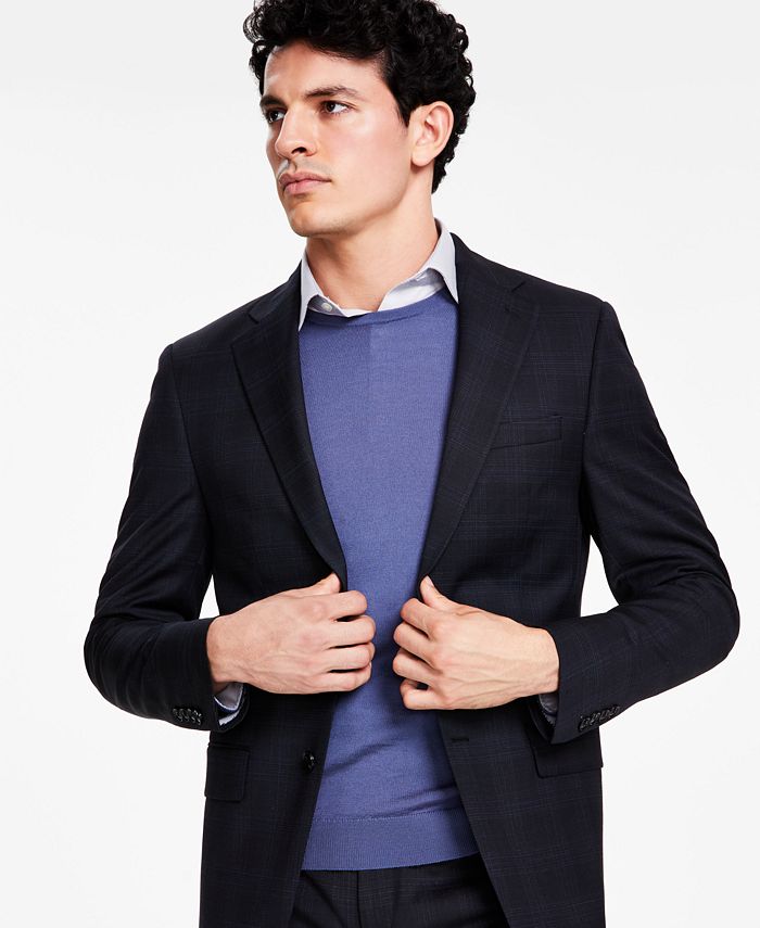 Calvin Klein Men's Skinny Fit Infinite Stretch Plaid Suit Separate Jacket Black Size 44