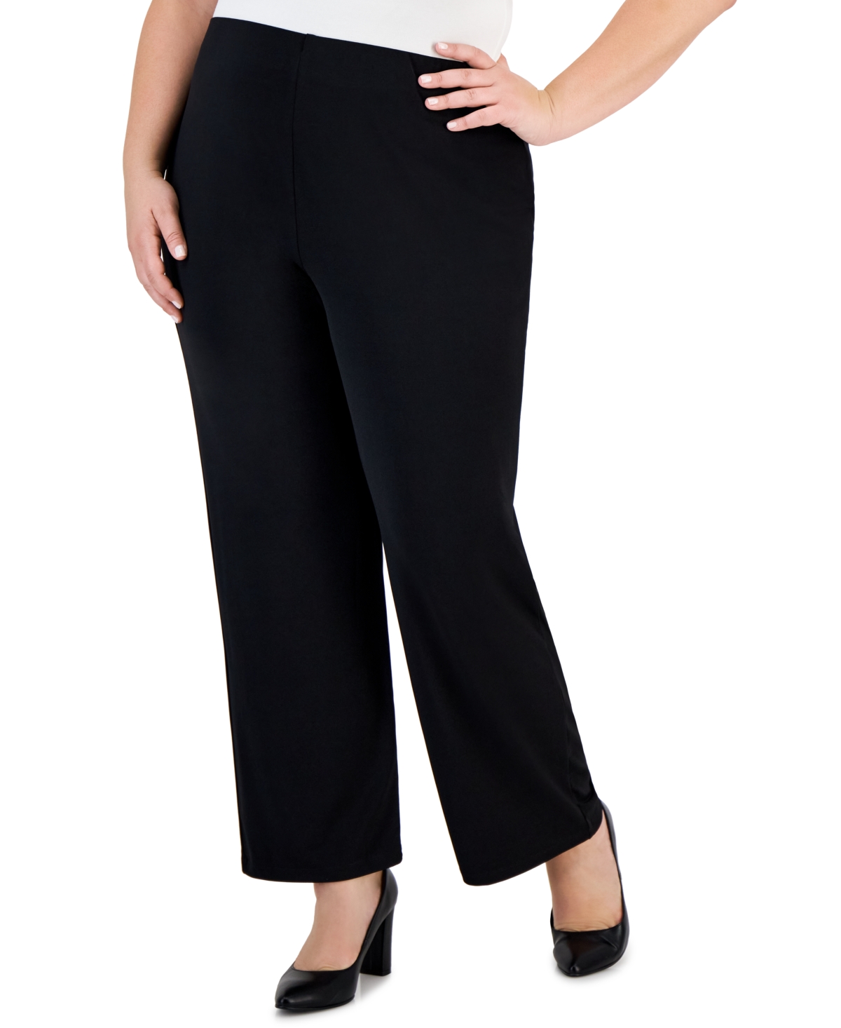 Jm Collection Plus And Petite Plus Size Wide-leg Pull-on Pants, Created For Macy's In Deep Black
