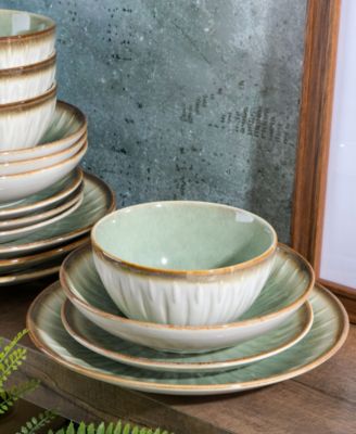 Elite Mayfair Bay Double Bowl Embossed Reactive, 16 Piece Dinnerware Set, Service for 4