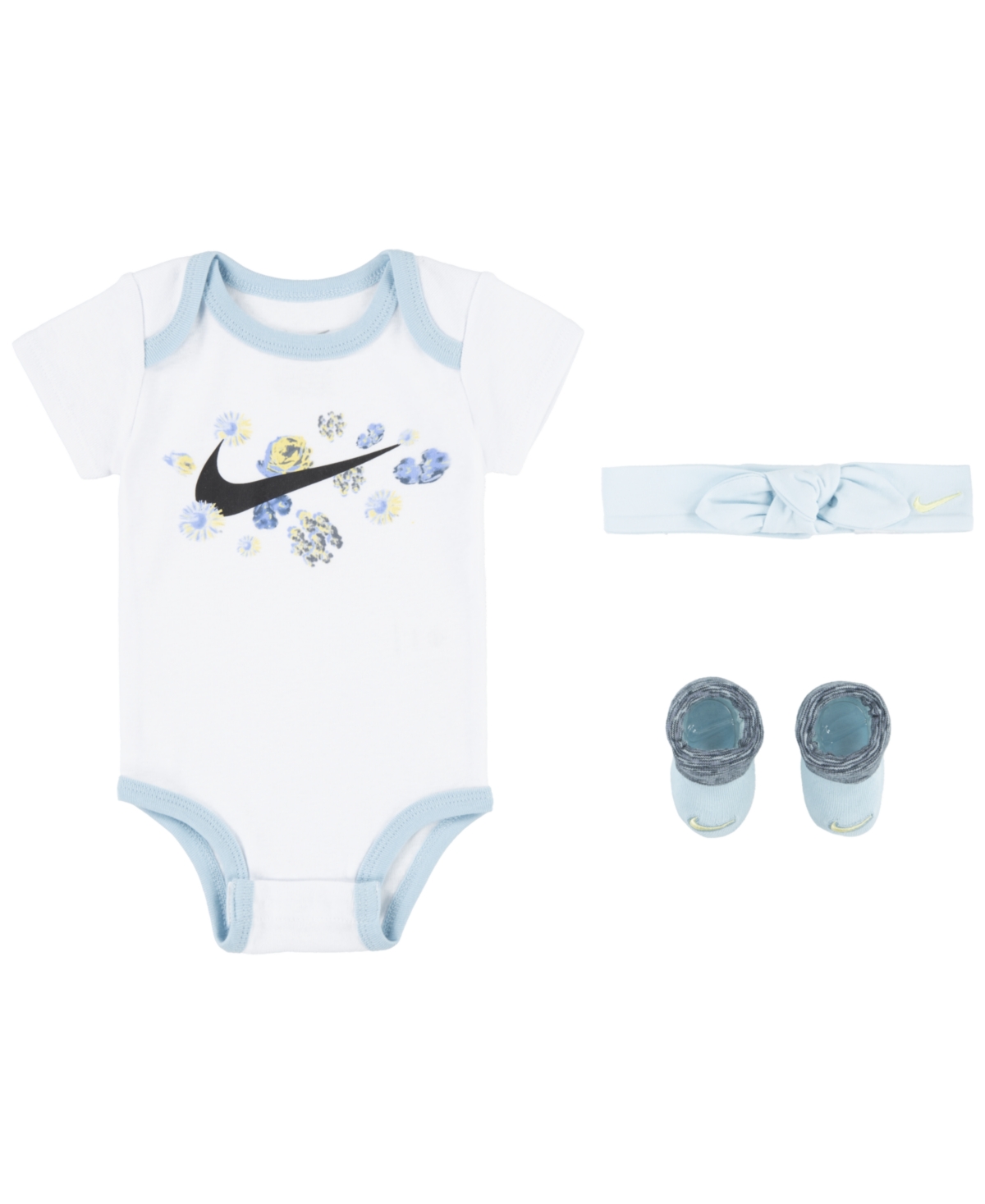 Nike Baby Girls Mini Me Flower Gift Box Bodysuit, Headband And Booties, 3 Piece Set In White