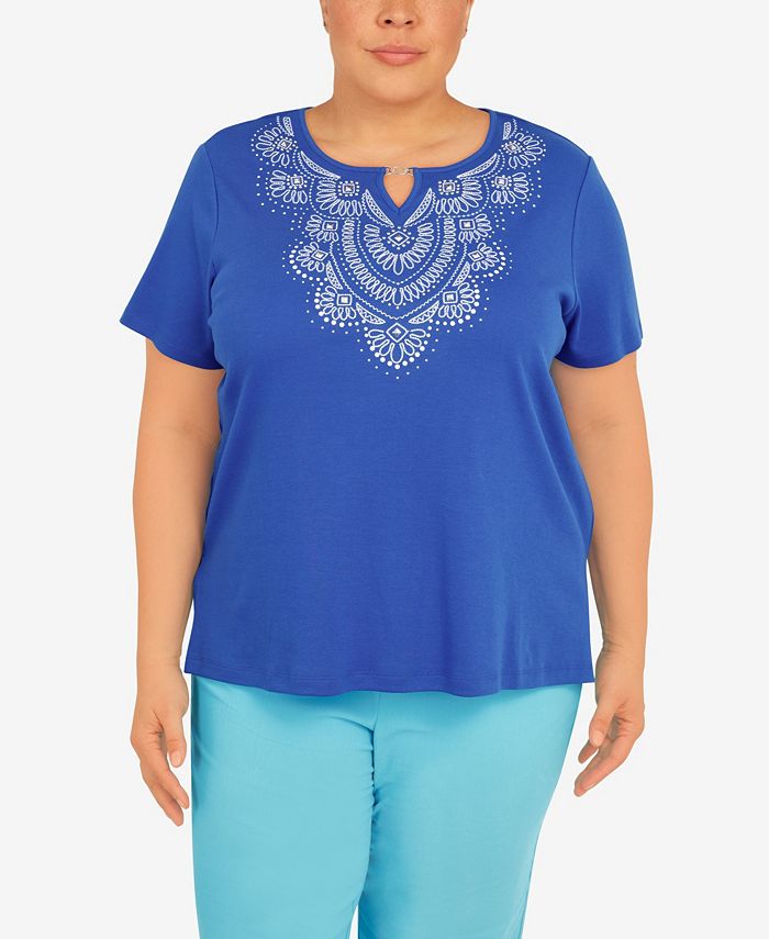 Alfred Dunner Plus Size Cool Vibrations Vibing Embroidered Split