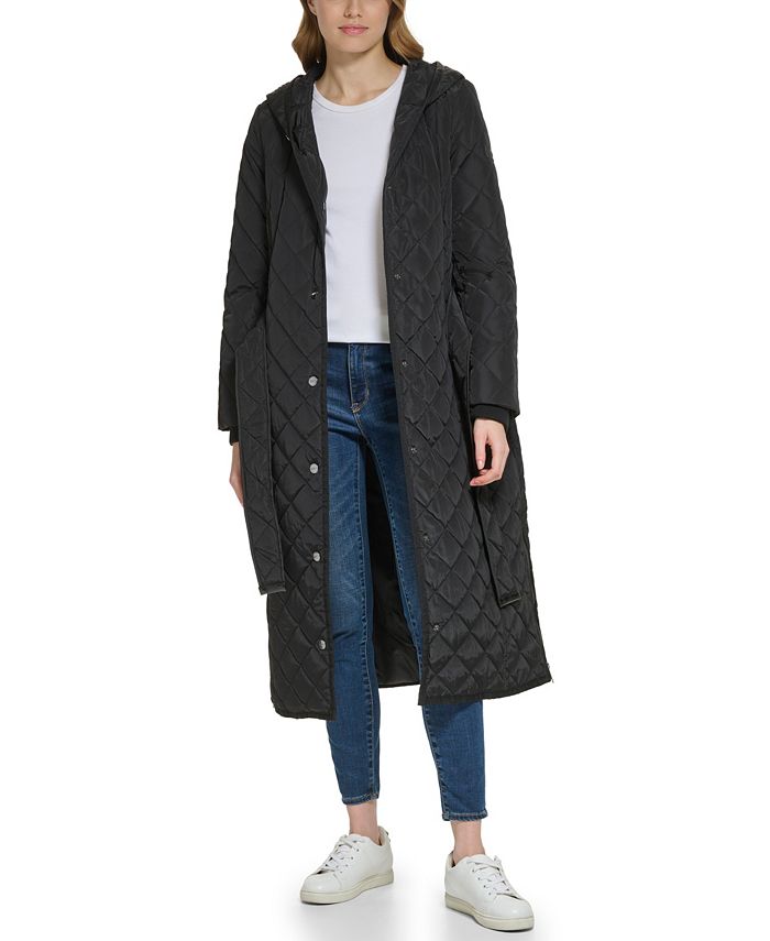 DKNY Women's Long Hooded Self Tie Quilted Coat & Reviews Coats & Jackets Women Macy's