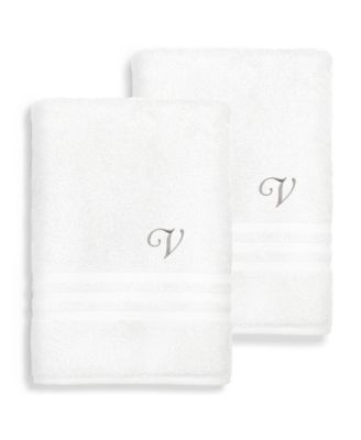 Linum Home Turkish Cotton Personalized Denzi Bath Towel Set, 54" x 27" - V, Bath Towel Set