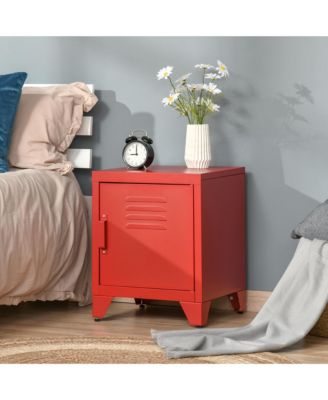 Locker-Style Nightsd Storage Side Table w/ Shelf & Metal Frame,