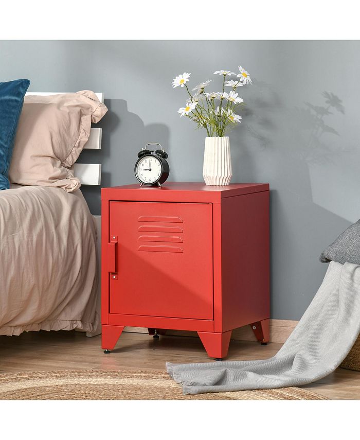 LockerStyle Nightstand Storage Side Table w/ Shelf & Metal