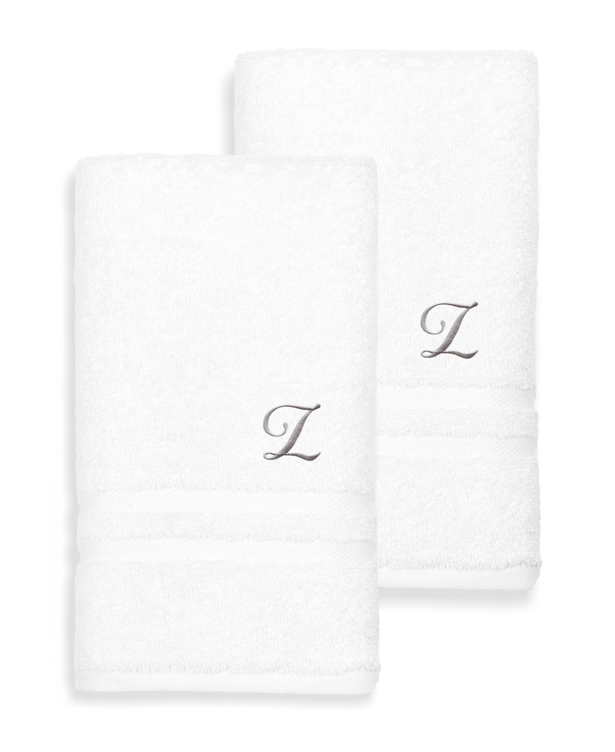 Linum Home Textiles Turkish Cotton Personalized 2 Piece Denzi Hand Towel Set, 30" X 16" In White