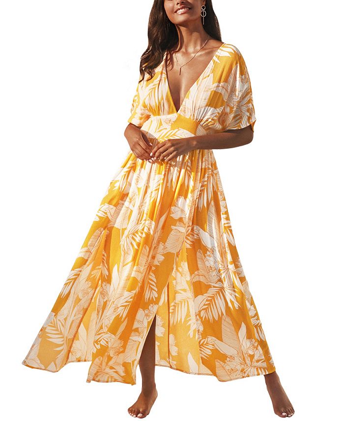 CUPSHE Women's Selena Yellow Floral Vneck Maxi Dress Macy's
