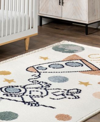 Pearl Caree Astronaut Kids Fringe Area Rug