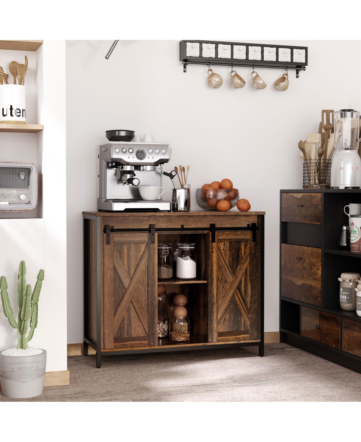 Homcom Industrial Sideboard Cabinet with Sliding Barn Doors,