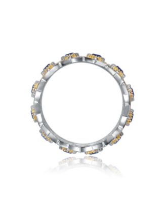 Two-Tone White Gold Plated & 14K Gold Plated with Colored Cubic Zirconia Band Ring