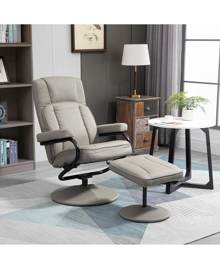 Swivel Recliner, Manual PU Leather Armchair with Ottoman
