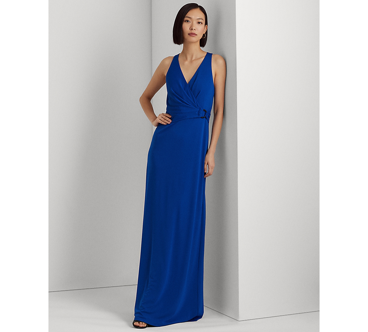 ralph lauren royal blue dress Chaps Ralph Lauren Women Criss Cross MIDI Royal Blue Dress PXL Stretch