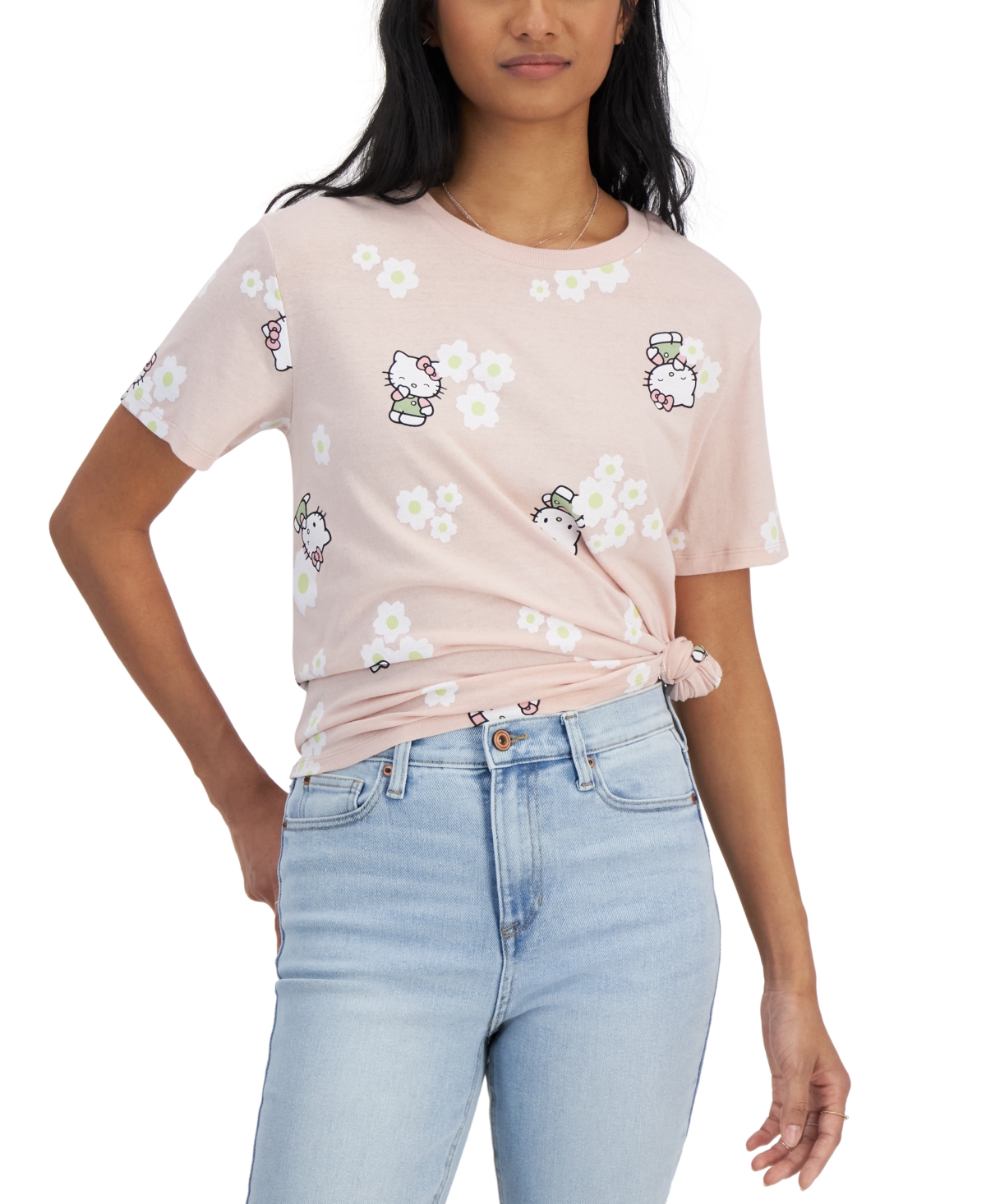 Juniors' Hello Kitty Crewneck T-Shirt - Peach Whip